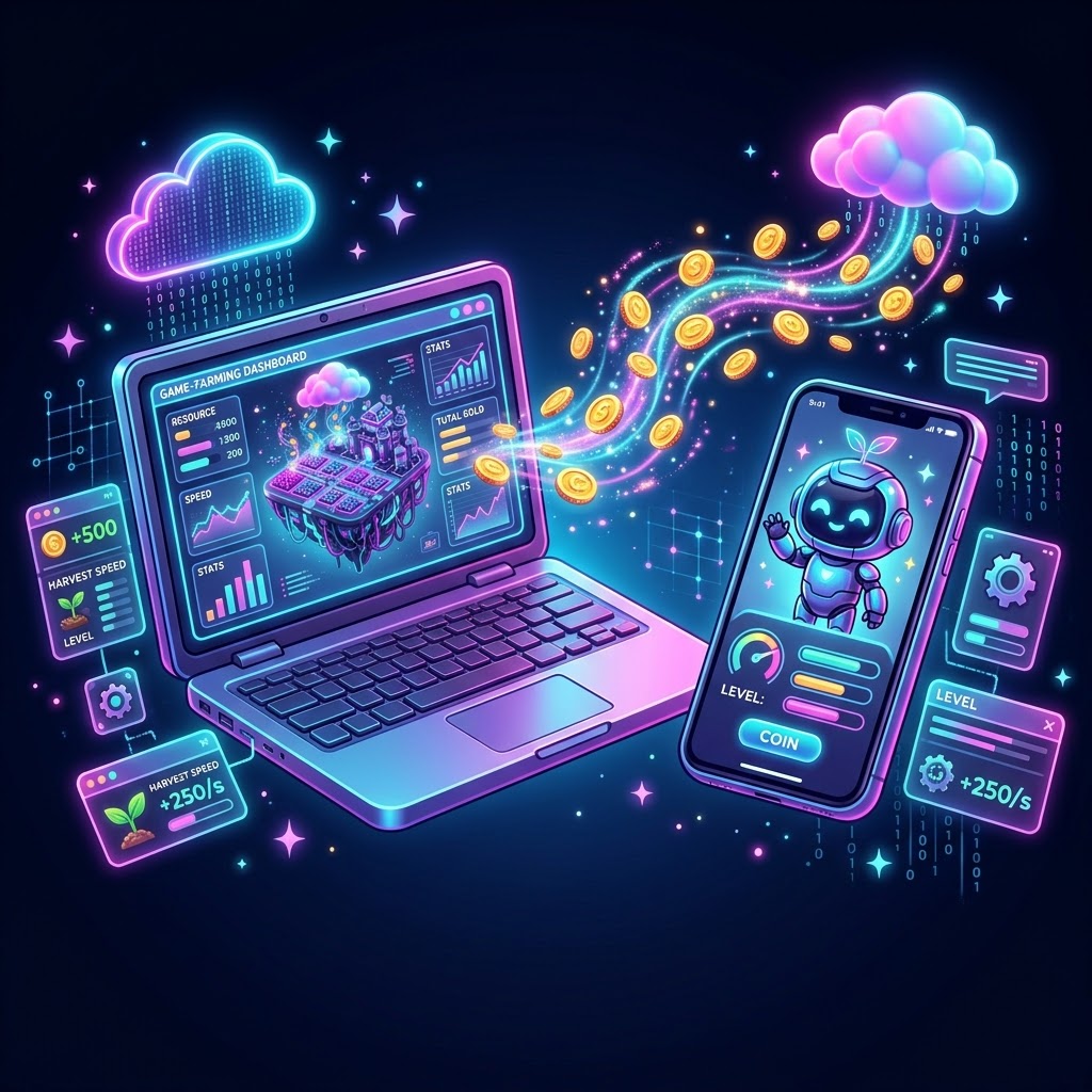 CloudFarm dashboard on a laptop and a phone